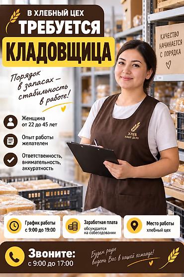 Вакансии: Кладовщица на склад хлебобулочной продукции. В стабильную компанию — 1