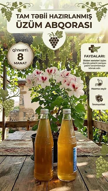 azza elaqe: Tam təbii hazırlanmış üzüm abqorası • Tərkib: Təmiz üzüm — 1