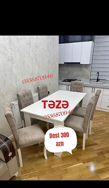 Masa və oturacaq dəstləri: Qonaq otağı üçün, Yeni, Açılmayan, Dördbucaq masa, 6 stul — 11