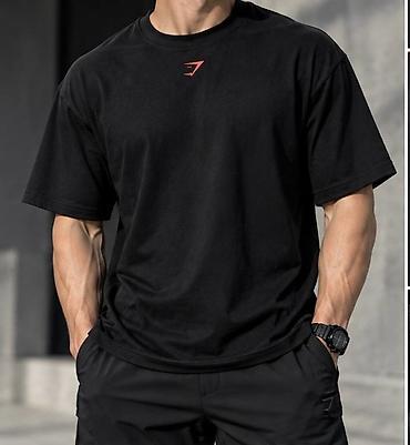 Футболки: Футболка Gymshark, мужская, чёрная, свободный крой (oversize). - — 2