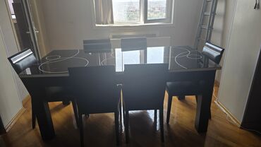 столы стулья: Qonaq otağı üçün, İşlənmiş, Açılan, Dördbucaq masa, 6 stul