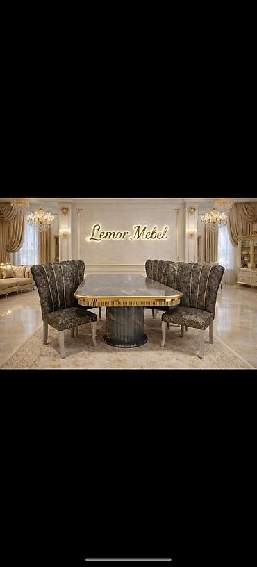 Masa və oturacaq dəstləri: Qonaq otağı üçün, Yeni, Açılmayan, Oval masa, 8 stul — 9