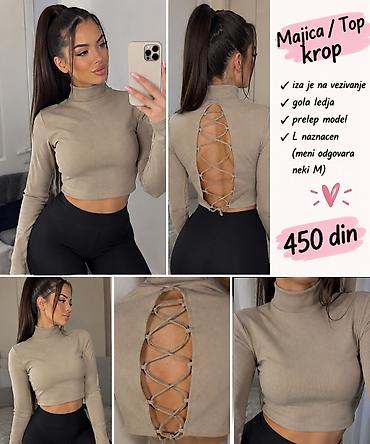 stradivarius pidzame: Majica / krop top sa dugim rukavima i rol-kragnom. Model sa otkrivenim — 1