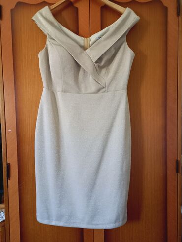 haljine za starije zene: XL (EU 42), bоја - Bež, Večernji, maturski, Kratkih rukava