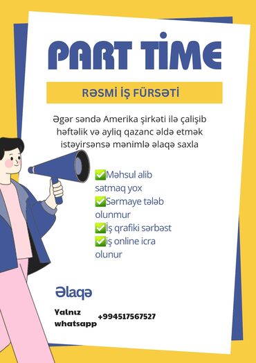 Satış: Part-time rəsmi iş fürsəti Amerika şirkəti ilə online əməkdaşlıq