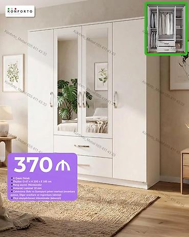 4 qapılı paltar şkafı - Ölçü: D 47 × H 200 × E 160 sm - Material: 18