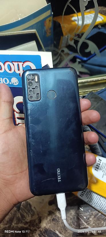 Мобильные телефоны: Tecno Camon 15, 128 ГБ, цвет - Голубой, Отпечаток пальца, Две SIM карты — 1