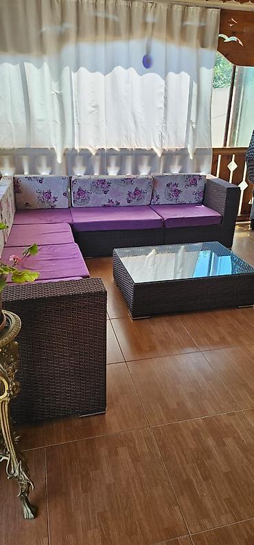 Rattan terras mebel dəsti - Tərkibi: künc formalı modul divan və şüşə