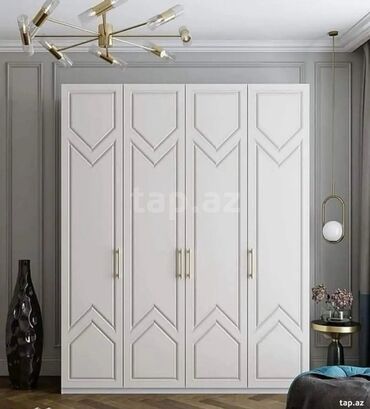 белая мебель для спальни: Açılan, 4 qapılı Düz dolab, Qarderob, paltar dolabı
