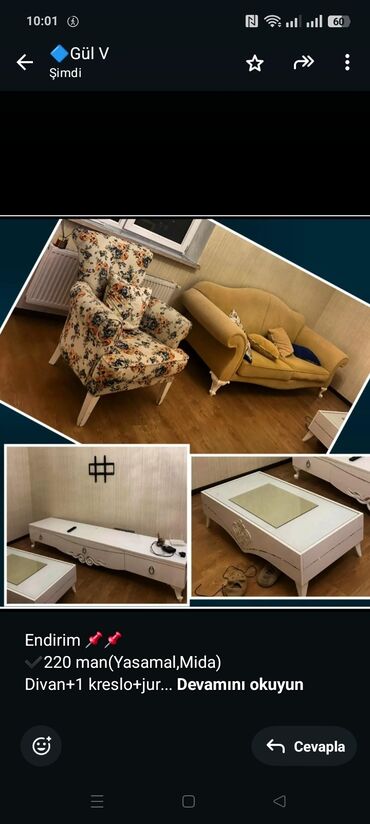 Kreslolar: Endirim 📌📌 ✔️220 man(Yasamal,Mida) Divan+1 kreslo+jurnal masa+ TV