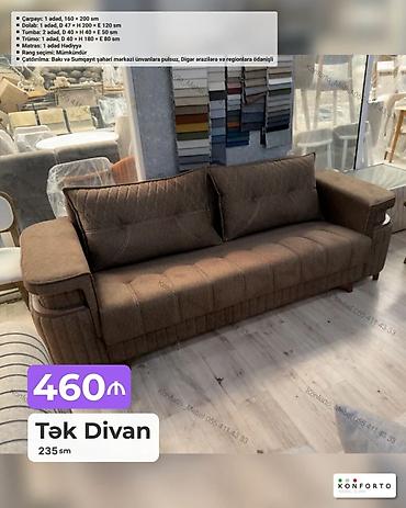Divanlar: Tək divan – 235 sm - Rəng: qəhvəyi tonlarda, dekorativ tikişli müasir — 1