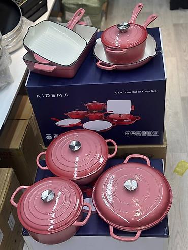 cast: Набор чугунной посуды AIDEMA — Cast Iron Dutch Oven Set, зелёный. 7в1 — 7