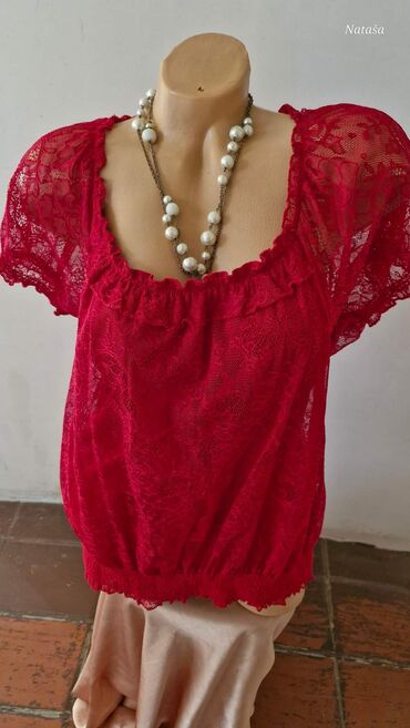 bluze za punije žene: XL (EU 42), Jednobojni, bоја - Crvena