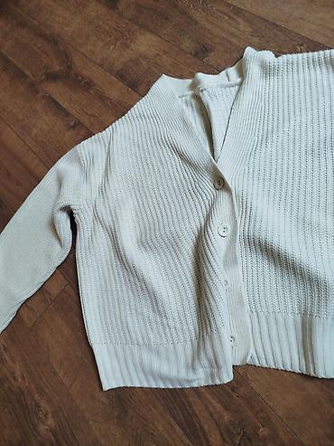 ag jaket: Açıq krem rəngində trikotaj kardiqan - Model: V-yaxa, düyməli - Rəng — 2