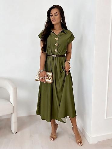 Haljine: 💫💫Ženska midi košulja-haljina sa pojasom - Elegantna A-kroj silueta — 5