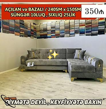metbex kunc divanlari: Açılan və bazalı künc divan - Ölçü: 240 sm x 150 sm - Süngər: 10-luq - — 1