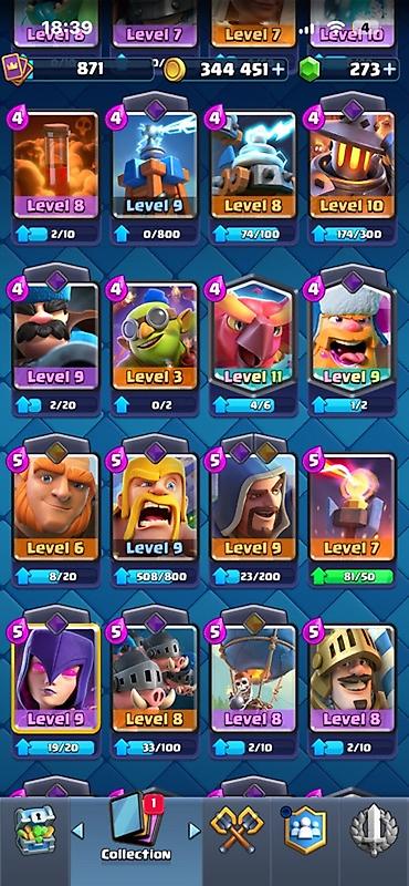 Kolleksiya kartları: Clash Royale hesabı - Kupa: 5238 (rekord 5268) - Qızıl: 344 451 - — 9