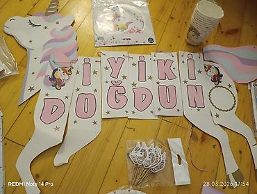 qapi bezeyi: Unicorn temalı ad günü dekorasiya və süfrə dəsti - “İyi ki doğdun” — 2