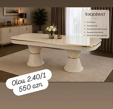qabaq stolları: 1.Zərif dizaynlı yemək/masa otağı üçün masa. Xüsusiyyətlər: - Parlaq — 1
