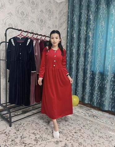 стильная женская одежда для полных: Күнүмдүк көйнөк, Узун модель, Велюр, Аял көйнөгү - эркек көйнөгү, M, L, XL