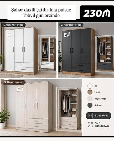 skaf kupe: Yeni, 3 qapılı, Siyirməli, Rəngli, Açılan, Düz dolab — 1