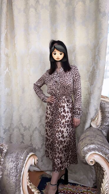 платье леопардовое: Повседневное платье, Турция, Осень-весна, Средняя модель, Шифон, Турецкое, S (EU 36)