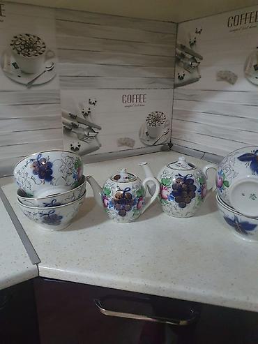 yasil setka: Çay dəsti, rəng - Ağ, Farfor — 1