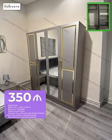 4 qapılı geyim dolabı - Ölçülər: Dərinlik 47 sm × Hündürlük 200 sm ×