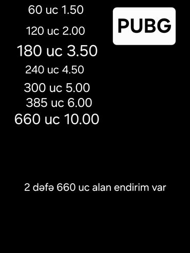 oyun sükanı: PUBG oyunu üçün UC (Unknown Cash) alışı təklif olunur. Müxtəlif