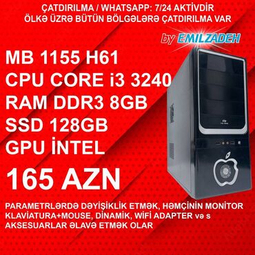 Masaüstü kompüterlər və iş stansiyaları: Masaüstü Kompüter "Qori DDR3 1155 H61/Core i3 3240/8GB Ram/128GB SSD"