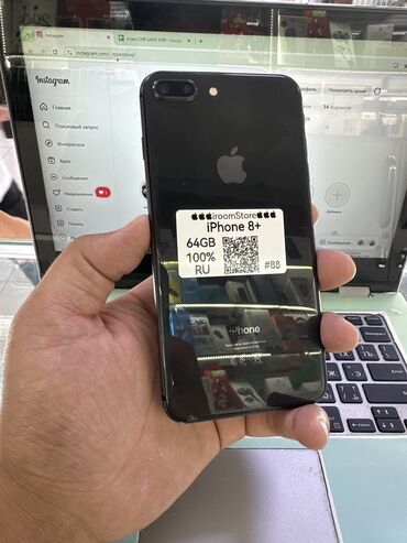 бу телефоны в бишкеке айфон: IPhone 8 Plus, Колдонулган, 64 ГБ, Кара, 100 %