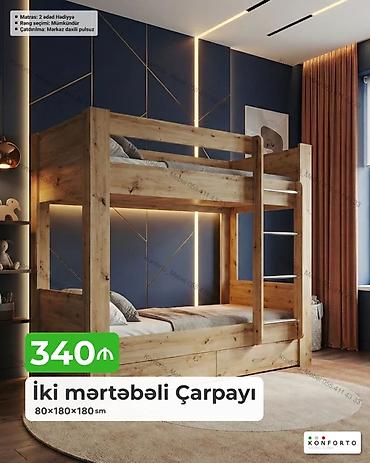 İki mərtəbəli taxta çarpayı – 80×180×180 sm - Material: keyfiyyətli