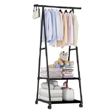 Шкафы: Вешалка для одежды с полкой на колёсах цвет чёрный и белый цена