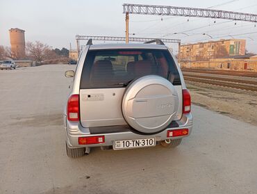 Motonəqliyyat: Gümüşü rəngdə olan Suzuki Vitara avtomobili. Arxa təkəri üzərində
