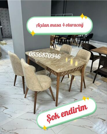 Masa və oturacaq dəstləri: Mətbəx üçün, Yeni, Açılmayan, Dördbucaq masa, 4 stul — 5