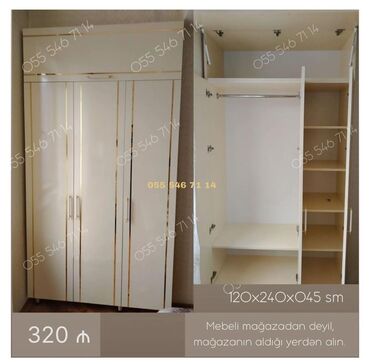 Dolablar: Yeni, 3 qapılı Düz dolab, Qarderob, paltar dolabı