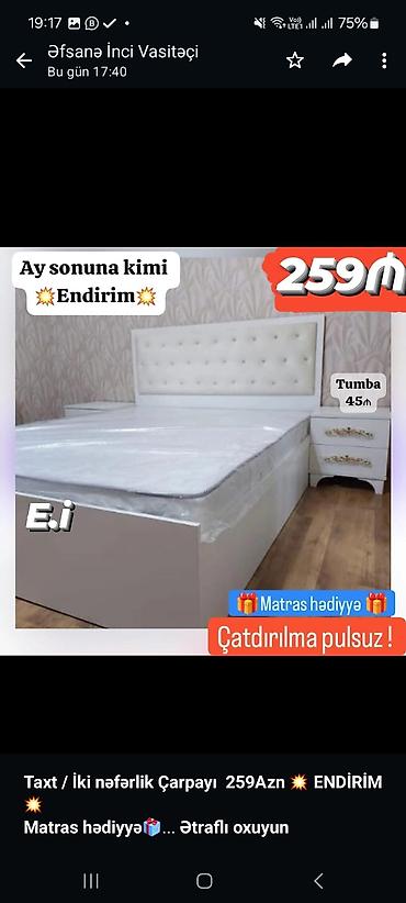 taxt dosəyi: *Taxt / İki nəfərlik Çarpayı 259Azn 💥 ENDİRİM💥* *Matras hədiyyə🎁* — 2