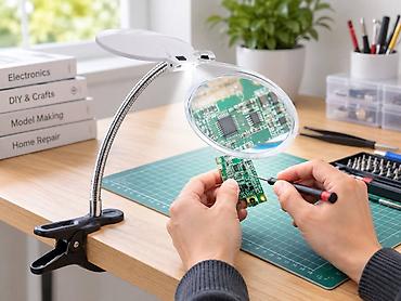 Lupa şpilkalı MG15122-1B LED İşıqlı və Klipsli Masaüstü Böyüdücü Lupa