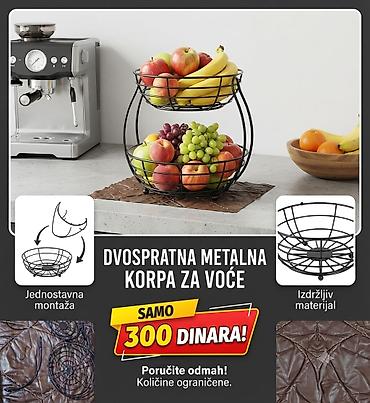 Dvospratna metalna korpa za voće - Materijal: izdržljiv metal -