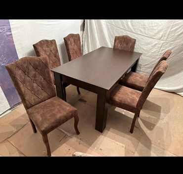 stol stul ucuz qiymete: Для гостиной, Новый, Нераскладной, Прямоугольный стол, 6 стульев
