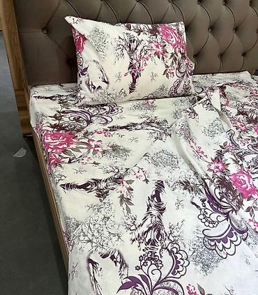 Комплекты постельного белья: Комплект постельного белья с принтом клетку, выполненный в синих и — 17