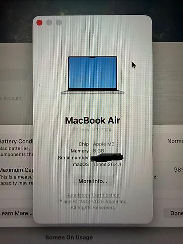 Ноутбуки и аксессуары: Macbook Air 13.6 - 512 Gb M3 Noqte,ciziq yoxdur, yeniden sechilmir — 1
