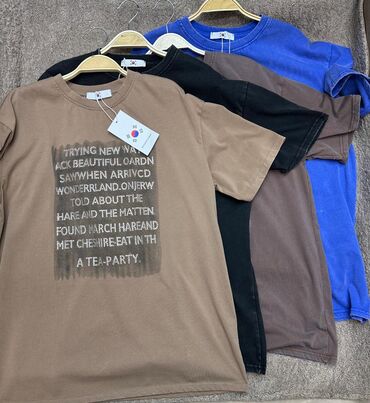 удлиненные футболки: Футболка, Оверсайз, Хлопок, Корея