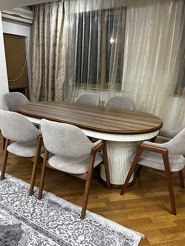 tek stolar: Qonaq otağı üçün, Yeni, Açılmayan, Oval masa, 8 stul — 2