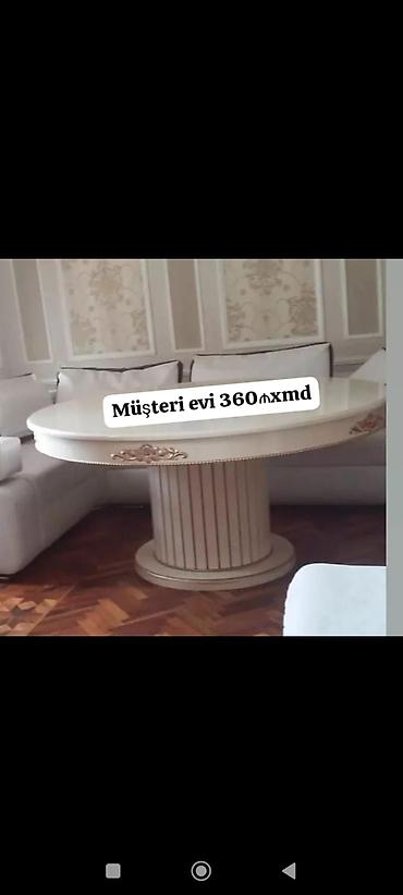 ev stul: Ağ rəngli, klassik üslubda dairəvi yemək/çay masası. - Masaüstü geniş — 1