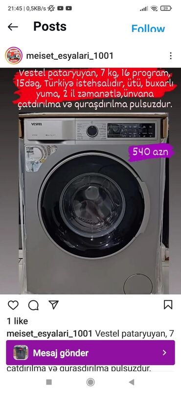 Paltaryuyan maşınlar: Paltaryuyan maşın 7 kq, Yeni, Pulsuz çatdırılma — 23