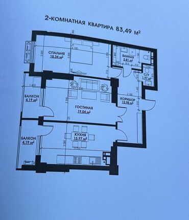 тоголок молдо фрунзе: 2 комнаты, 84 м², Элитка, 9 этаж, ПСО (под самоотделку)