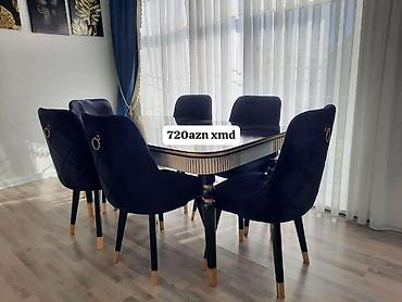 mat metbex mebelleri: Yemək masası və 6 ədəd stul dəsti - Komplekt: 1 ədəd dikdörtgan masa — 8