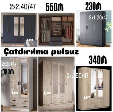 Dolablar: Müxtəlif ölçülü təmiz laminat dolablar Qiymət : 180₼ (2 qapı) Ölçü