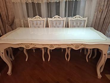 susə stollar: Qonaq otağı üçün, Yeni, Açılmayan, Dördbucaq masa, 8 stul — 1